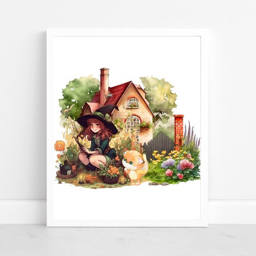 Cute Little Witch And Fox  Poster