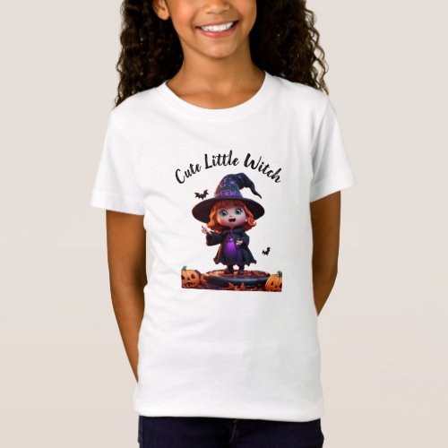 Cute Little Witch Black and Orang kids Halloween T_Shirt