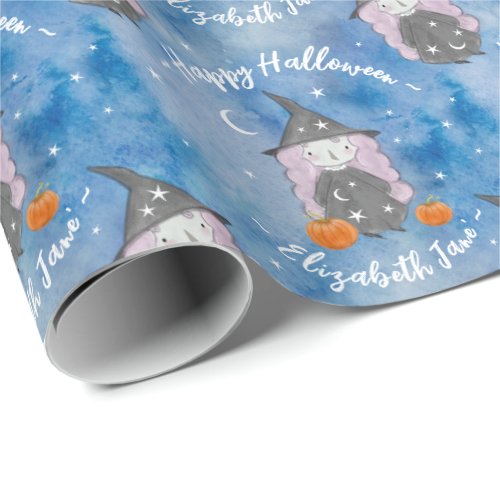 Cute Little Witch Childrens Halloween Gift Wrapping Paper