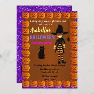 Cute Little Witch Children's Halloween Invitation