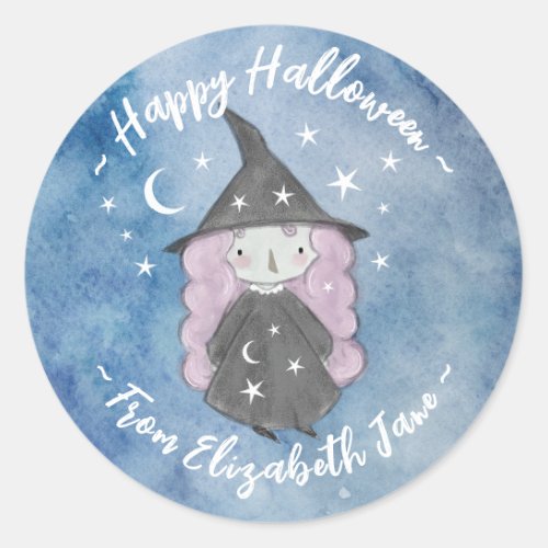 Cute Little Witch Childrens Halloween Party Classic Round Sticker