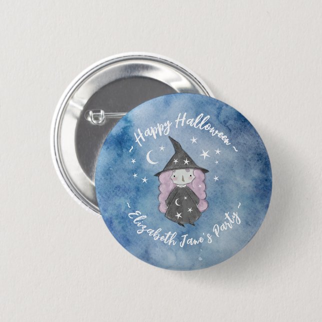 Cute Little Witch Children's Halloween Party Favor Button (Front & Back)