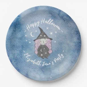 Cute Little Witch Children's Halloween Party Paper Plates