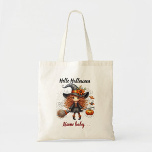 Cute Little Witch Fall Autumn Custom Name Girls To Tote Bag
