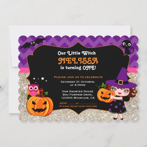 Cute Little Witch First Birthday invitation