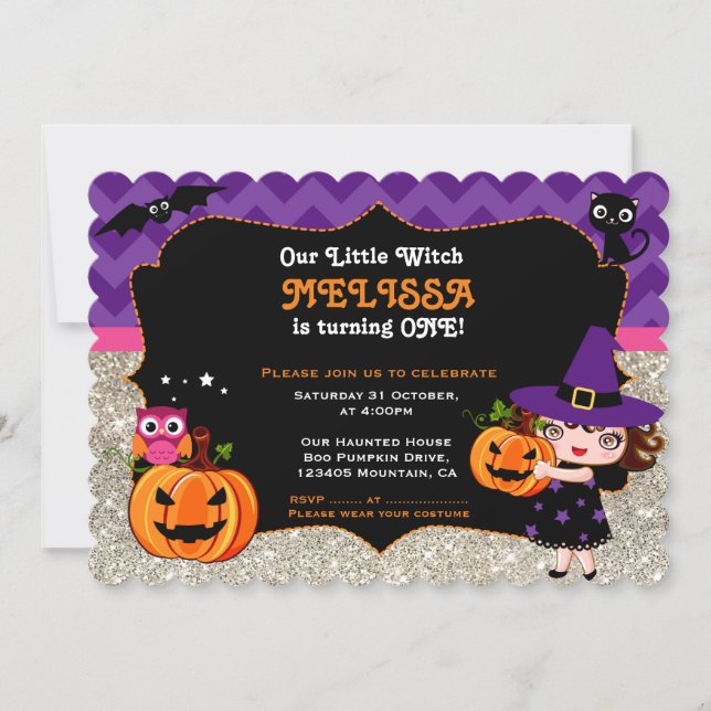 Cute Little Witch First Birthday invitation (Front)
