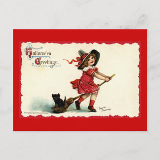Cute Little Witch Girl Halloween Postcard