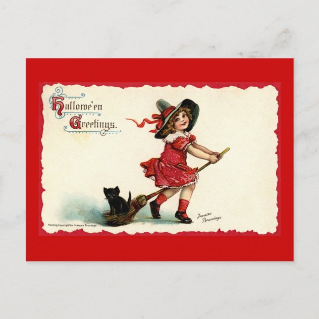 Cute Little Witch Girl Halloween Postcard (Front)