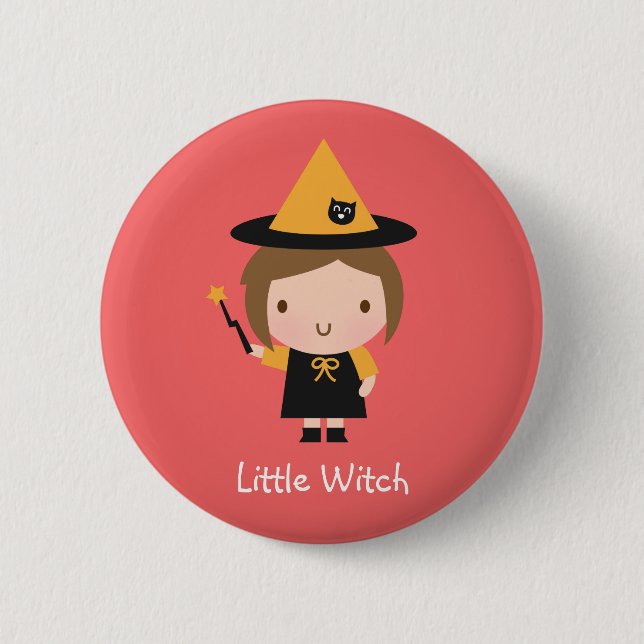 Cute Little Witch Girl Non Spooky Halloween Name Pinback Button (Front)
