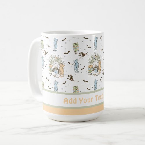 Cute Little Witch Girls With Bats Cats and Owls Coffee Mug
