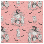 Cute Little Witch Girls With Bats Cats and Owls Fabric