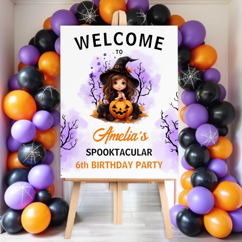 Cute Little Witch Halloween Birthday Welcome Sign