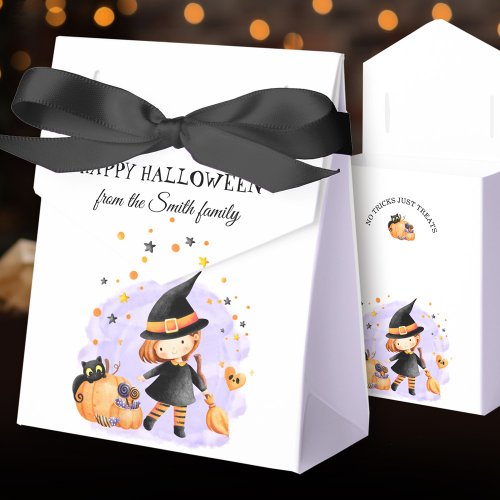 Cute Little Witch Halloween Favor Box Purple