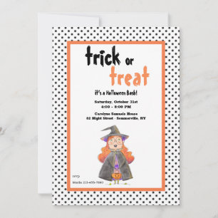 Cute Little Witch Halloween Party Invitation