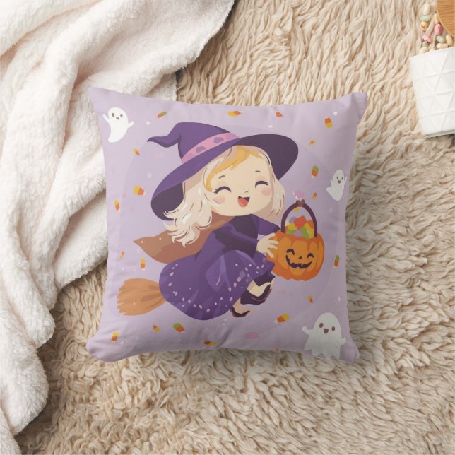 Cute Little Witch Halloween Pillow (Blanket)