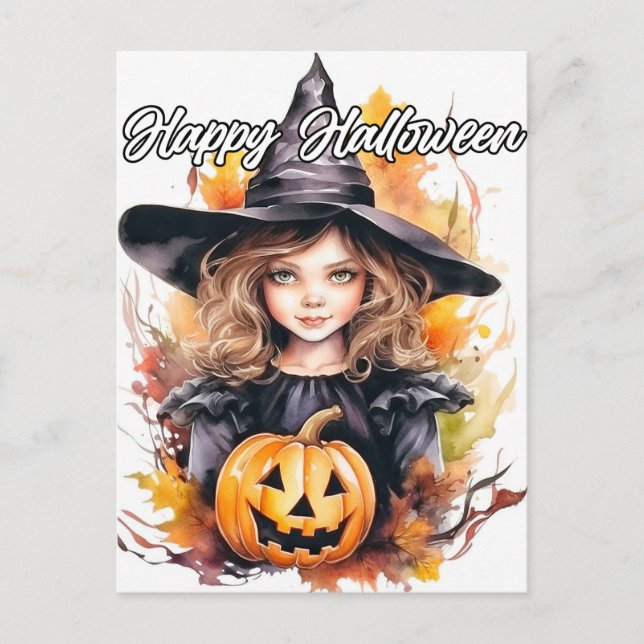 Cute Little Witch | Happy Halloween Postcard (Front)