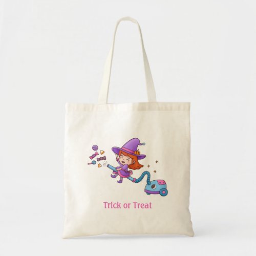 Cute Little Witch on Vacuum Cleaner Girls Tote Bag