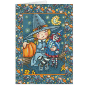 CUTE LITTLE WITCH, RAG DOLL, HAPPY HALLOWEEN Verse Cards