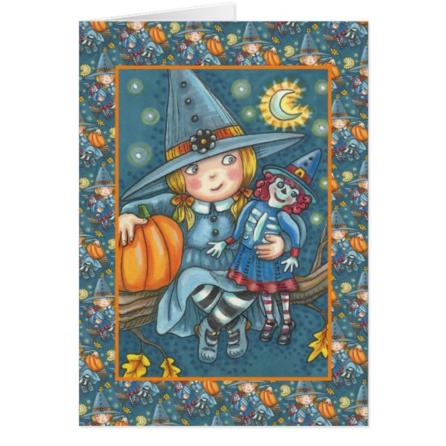 CUTE LITTLE WITCH, RAG DOLL, HAPPY HALLOWEEN Verse Cards (Front)