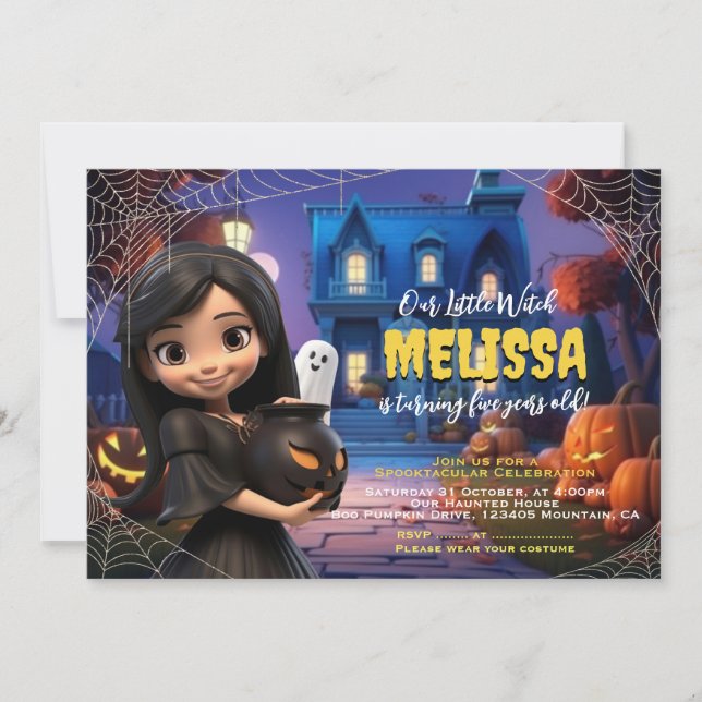Cute Little Witch Spooktacular Birthday invitation (Front)