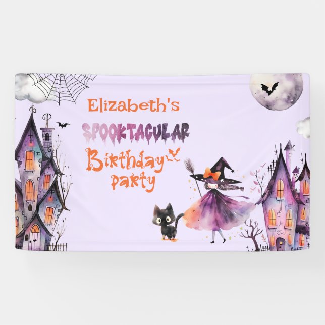 Cute little witch Spooktacular Birthday party Banner (Horizontal)
