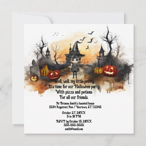 Cute Little Witch Teen Halloween Party Invitation