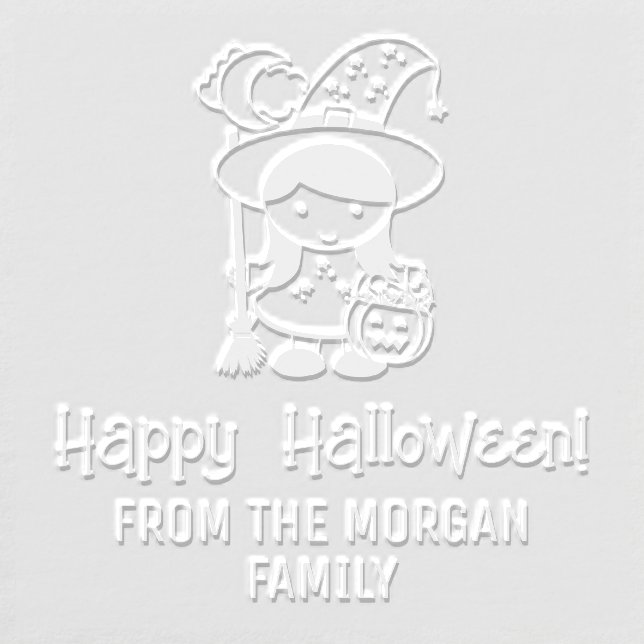 Cute Little Witch Trick or Treater Halloween Name Embosser (Design)