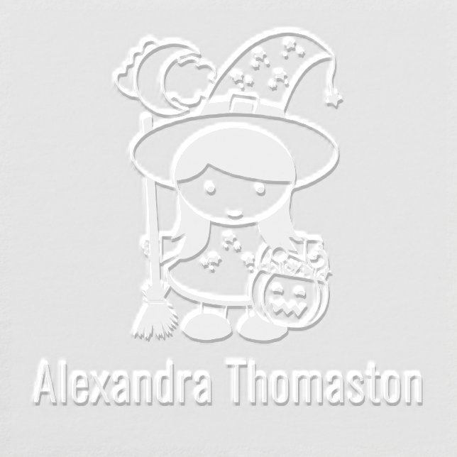 Cute Little Witch Trick or Treater Halloween Name  Embosser (Design)