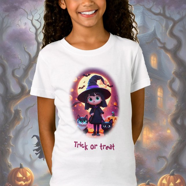 Cute little witch with cats and pumpkins, custom  T-Shirt (Creator Uploaded)
