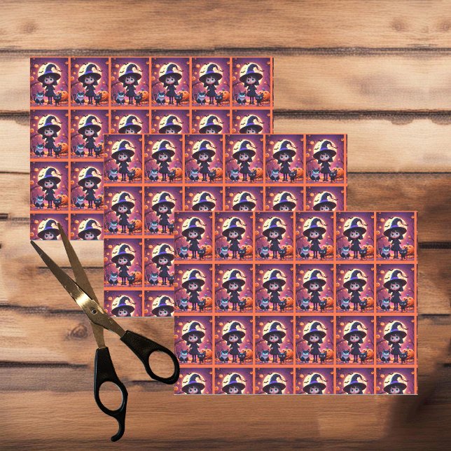 Cute little witch with cats and pumpkins,Halloween Tissue Paper (Creator Uploaded)
