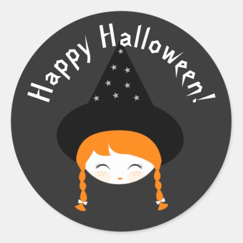Cute Little Witch with Hat  Stars  Classic Round Sticker