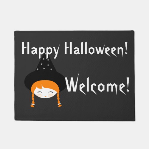 Cute Little Witch with Hat  Stars Doormat
