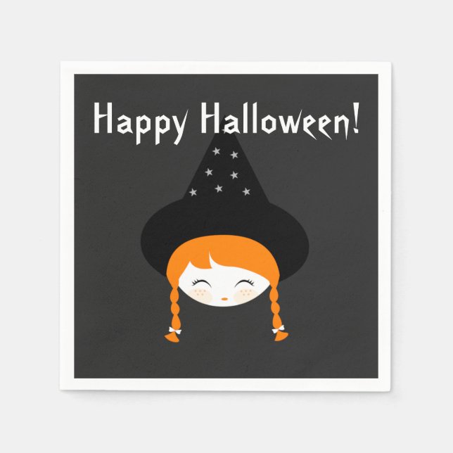 Cute Little Witch with Hat & Stars  Napkins (Front)