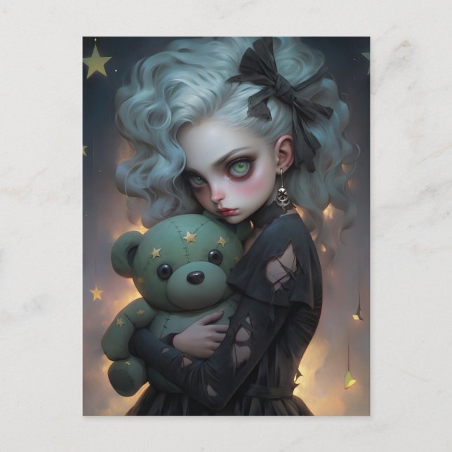 Cute Little Witch with Teddy Bear Postcard (Front)