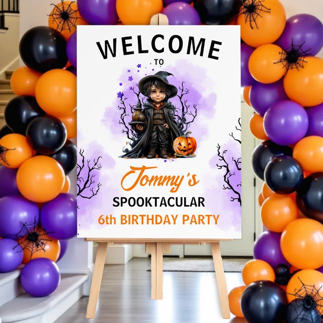 Cute Little Wizard Halloween Birthday Welcome Sign (Cute Little Wizard Halloween Birthday Welcome Sign)