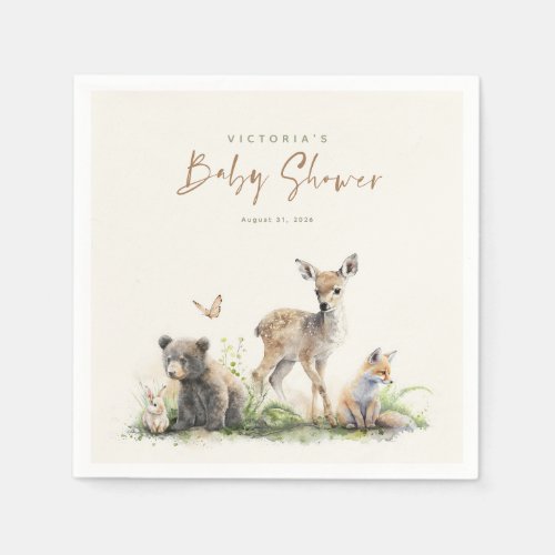 Cute Little Woodland Animals Baby Shower Napkins