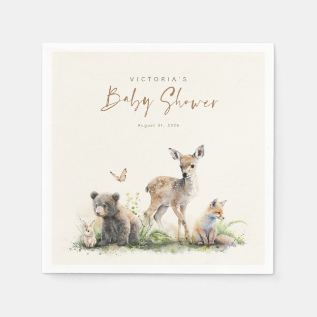 Cute Little Woodland Animals Baby Shower Napkins (Front)