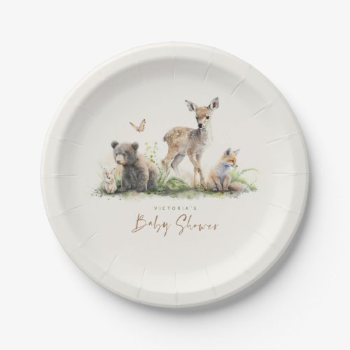 Cute Little Woodland Animals Baby Shower Paper Plates