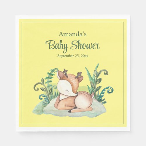 Cute Little Woodland Forest Deer Baby Shower Napkins