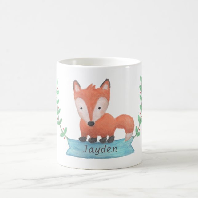 Cute Little Woodland Fox Personalized Kids Mug (Center)