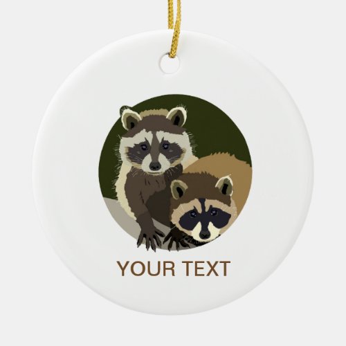 Cute Little Woodland Raccoons Ceramic Ornament