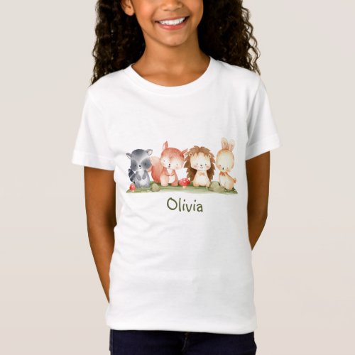 Cute Little Woodlands Animal Custom Name Personal  T_Shirt