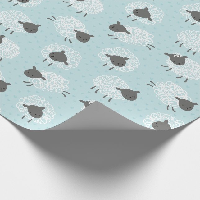 Cute Little Wooly Sheep white brown on light blue Wrapping Paper (Corner)