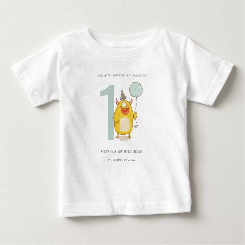 Cute Little Yellow Aqua Monster Any Age Birthday Baby T_Shirt