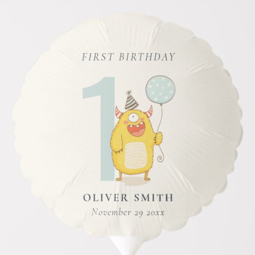 Cute Little Yellow Aqua Monster Any Age Birthday Balloon