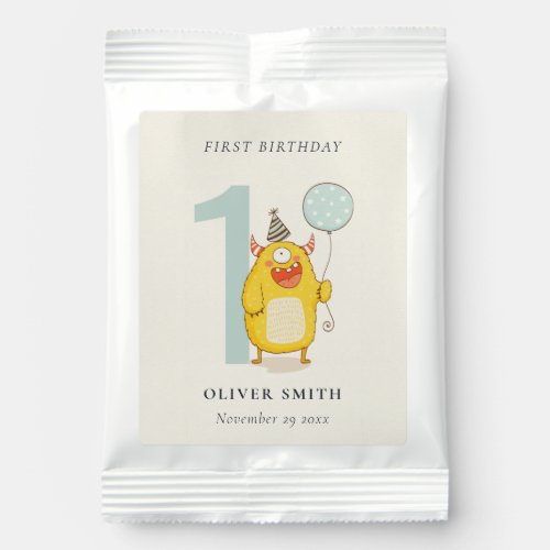 Cute Little Yellow Aqua Monster Any Age Birthday Hot Chocolate Drink Mix