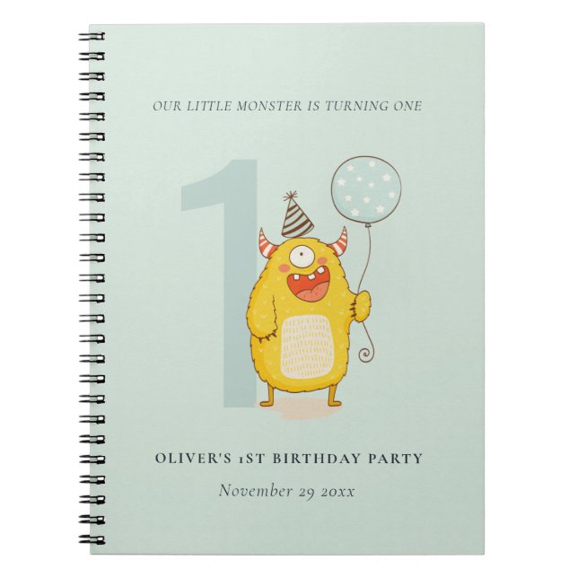 Cute Little Yellow Aqua Monster Any Age Birthday Notebook (Front)