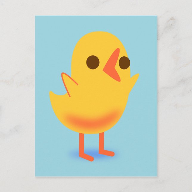 Cute Little Yellow Baby Chicken on Blue Postcard (Front)