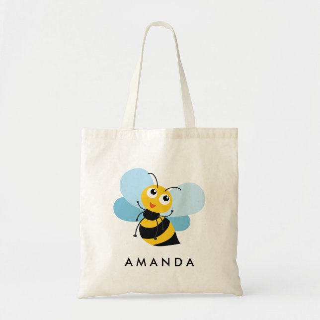Cute Little YELLOW BUSY BEE Personalized Tote Bag (Front)