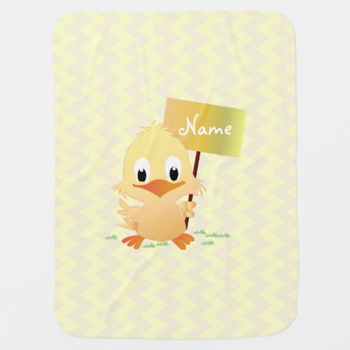 Cute Little Yellow Chick Zigzag Personalized Receiving Blanket